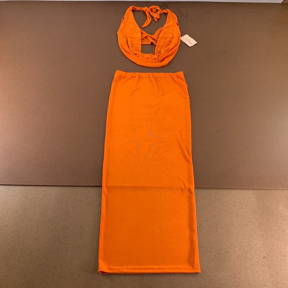 SHEIN BAE Women's Small US Size 4 Orange Backless Halter Top & Bodycon Skirt NWT